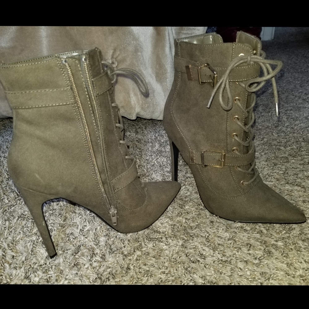 Lace up olive booties